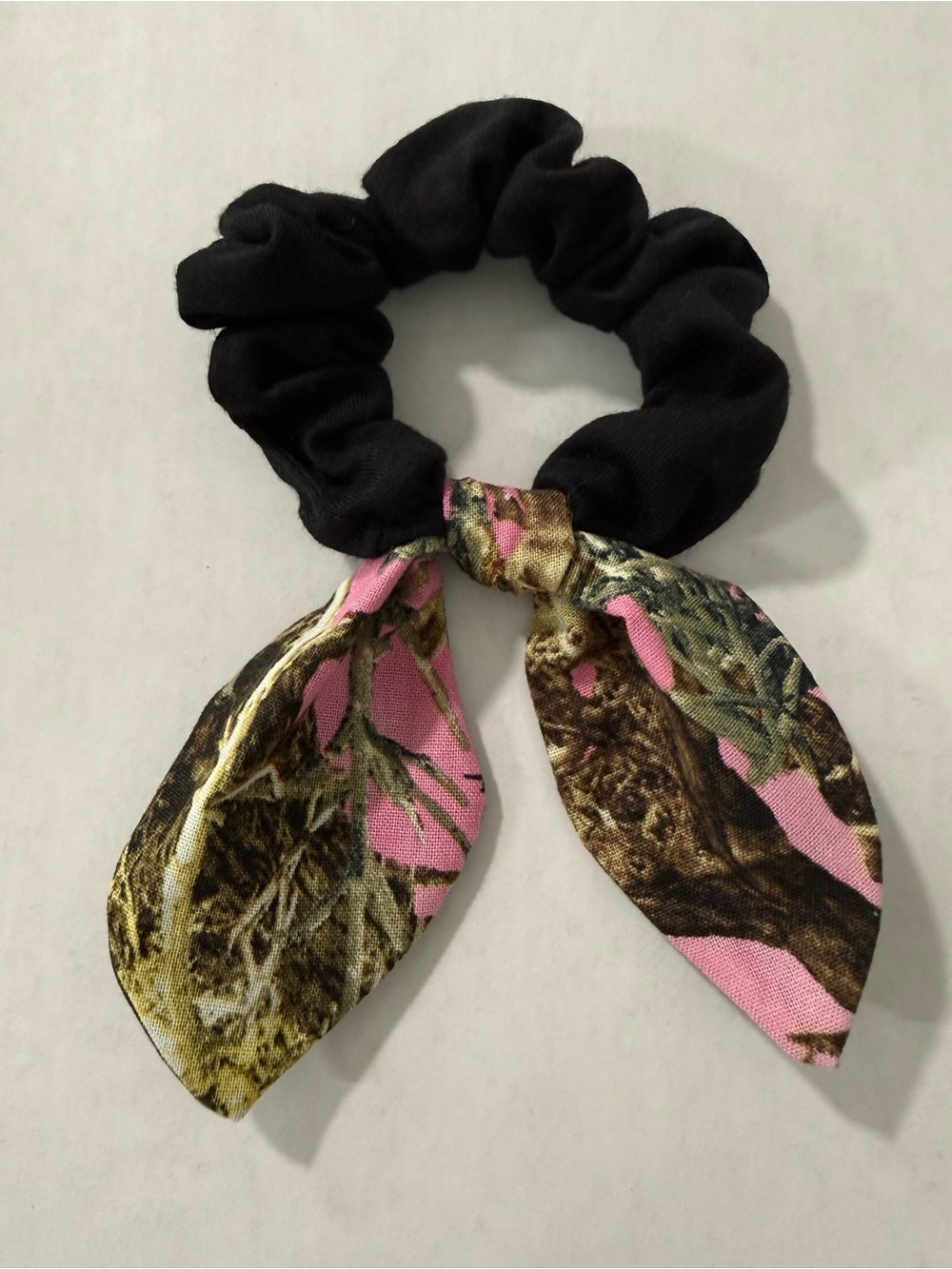 Black Scrunchie with Pink Camouflage Bow Tie